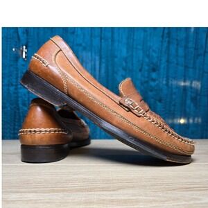 Bostonian Women's Loafers Size 8.5 Brown Woven Leather Penny Slip-On minimalist